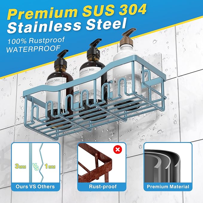 EUDELE Shower Caddy 2 Pack, Adhesive Shower Organizer for Home Decor & Kitchen Organizers, No Drilling, Rustproof Stainless Steel Bathroom Shelves