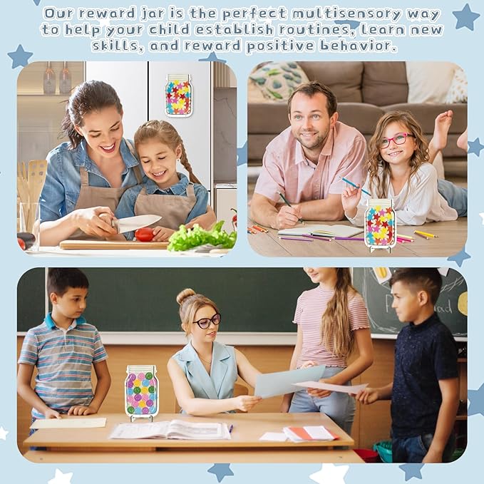 2 Pack Magnetic Reward Jar,Star and Smiley Face Reward Jar,Star Jar Reward System for Kids,Good Behavior Home Classroom Responsibility Routine Training Tool for Boys Girls