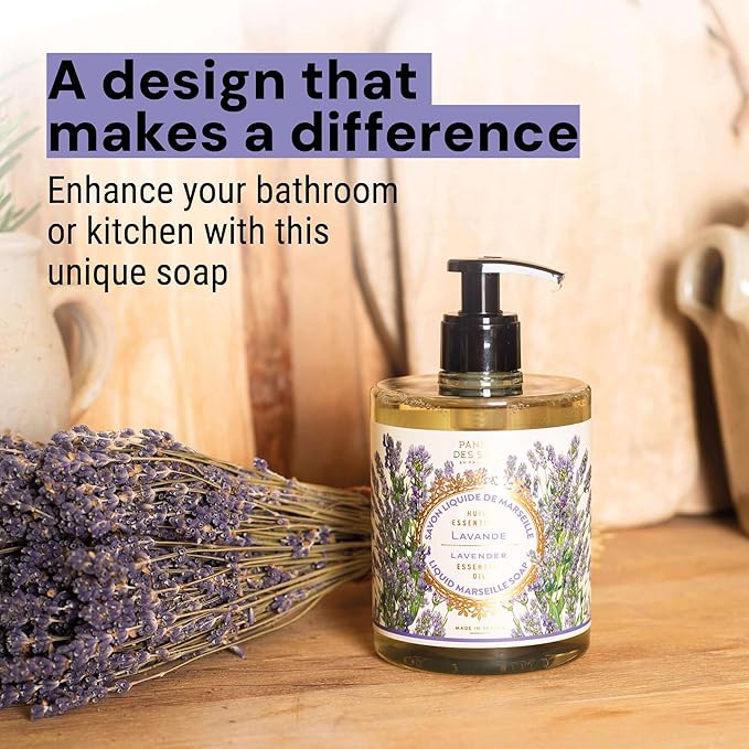 Panier des Sens - Moisturizing Hand Soap - Lavender Aromatic Fragrance - French Savon de Marseille Soap with Coconut Oil - Refillable Kitchen & Bathroom Soap - 16.9 Fl.oz Hand Wash 97% Natural