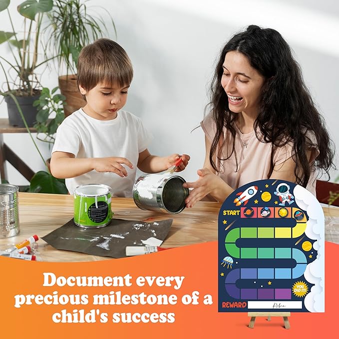 Space Theme Wooden Reward Chart, Behavior Reward Charts, Incentive Responsibility Chart for Girls Kids Toddlers Chore Homework Good Habits Assignments Attendance, 10