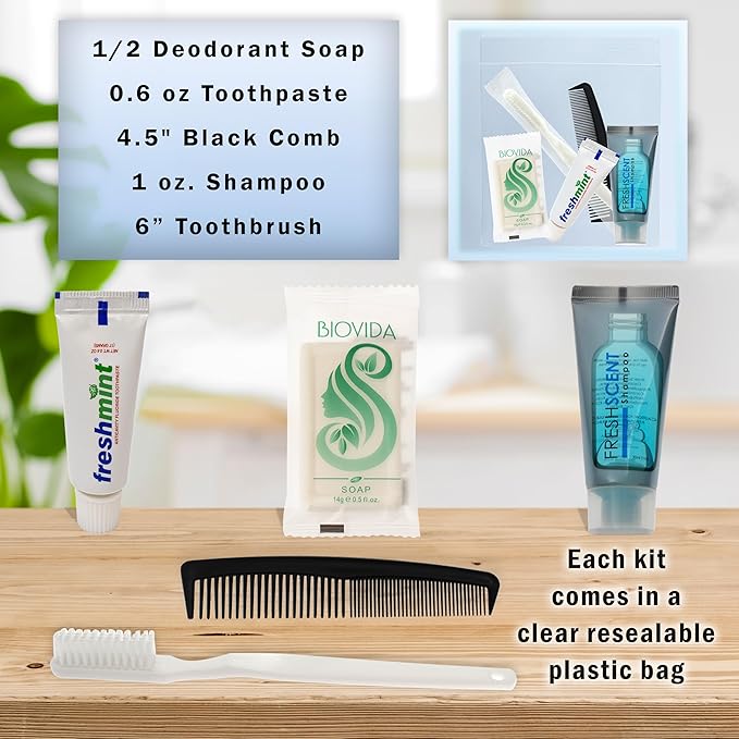 Moda West 24 Kits - Bulk Case of Wholesale Basic Toiletry Kits for Men, Women, Travel, Charity