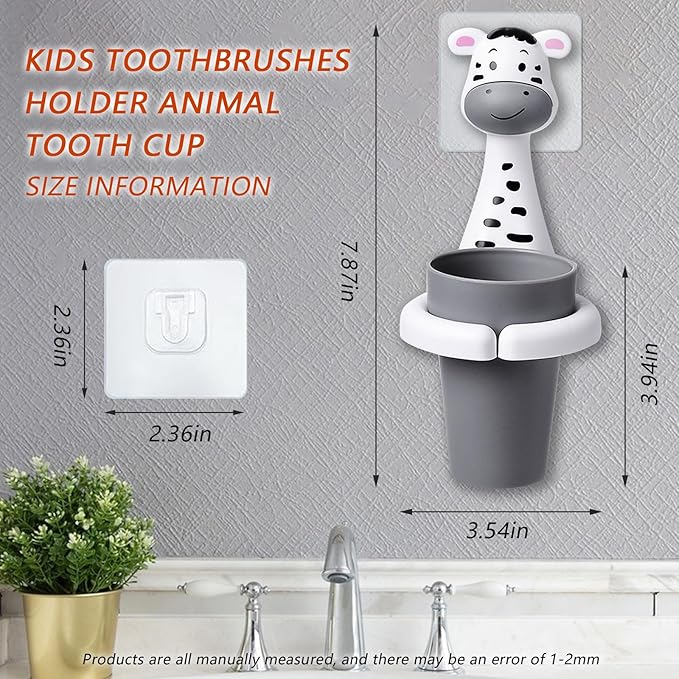Kids Toothbrushes Holder Animal Tooth Cup Holder,Mouthwash Cup Rack for Children,Wall Mounted Sucker Toothpaste Storage Set Cute Household Toothpaste Rack No Punching Shelf Bracket with Cup (Zebra)