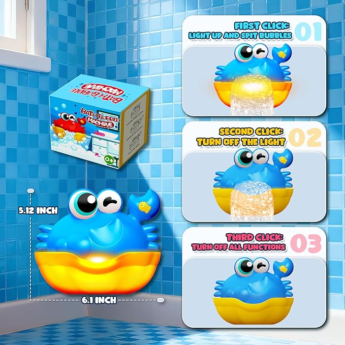 Light Up Crab Bath Bubble Maker Bathroom Toys for Kids Ages 1-3 4-8,Bath Bubble Machine with Colourful Light Toddler Bathub Toy Gifts for Kids