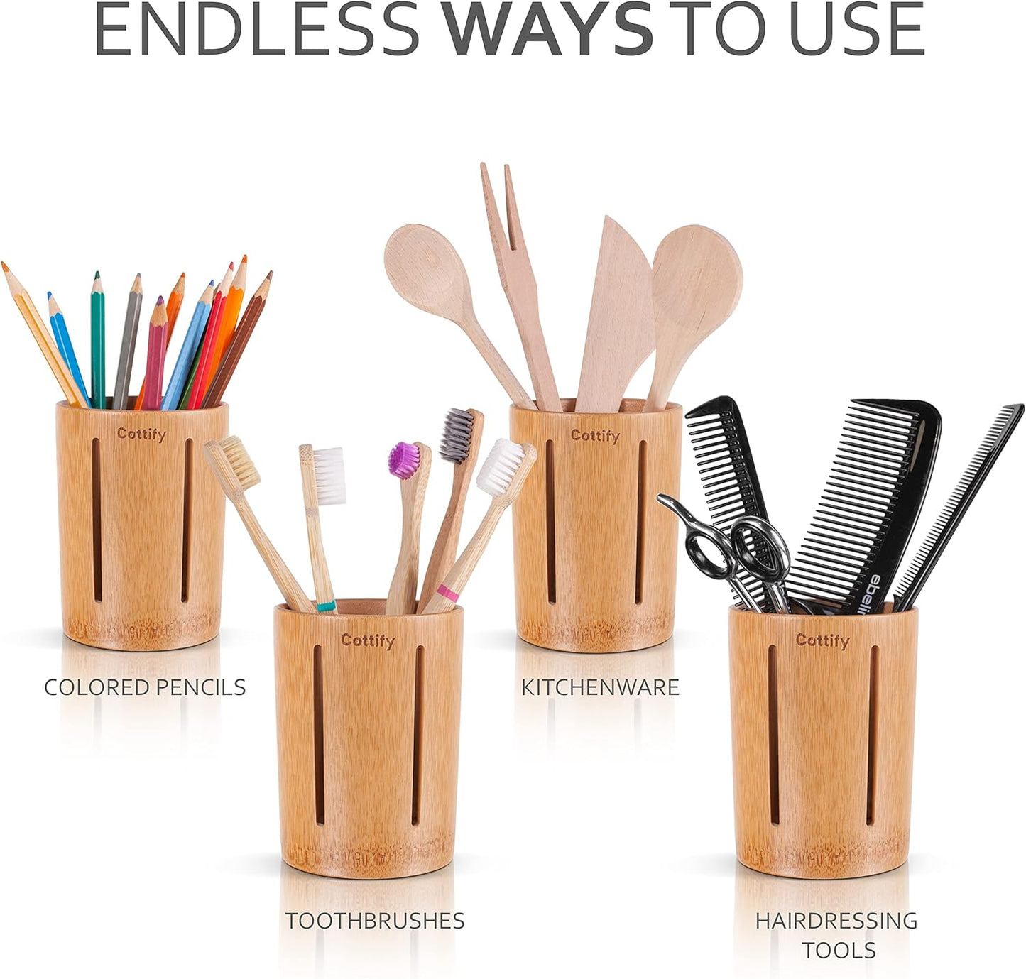 Cottify Bamboo Toothbrush Holder with Drainage, Quick Drying Bathroom Cup Holder, Toothpaste Holder, Wood Toothbrush Drainer, Stripes Glossy