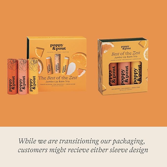 Jumbo Lip Balm Gift Set (3-Pack, Citrus Flavors) | Poppy & Pout All Natural Lip Balms & Moisturizers | Hydrates with Beeswax, Vitamin E, Organic Coconut Oil | Cruelty-Free | Recyclable Cardboard Tube