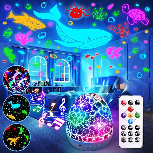 Baby Toys Night Light Projector Sensory Toys for Kids with Autism Toys for Boys 3-10 Baby Christmas Gifts | 15 White Noise 3D Films 31Colors Remote Control Night Light for Kids, Baby Boy Gifts
