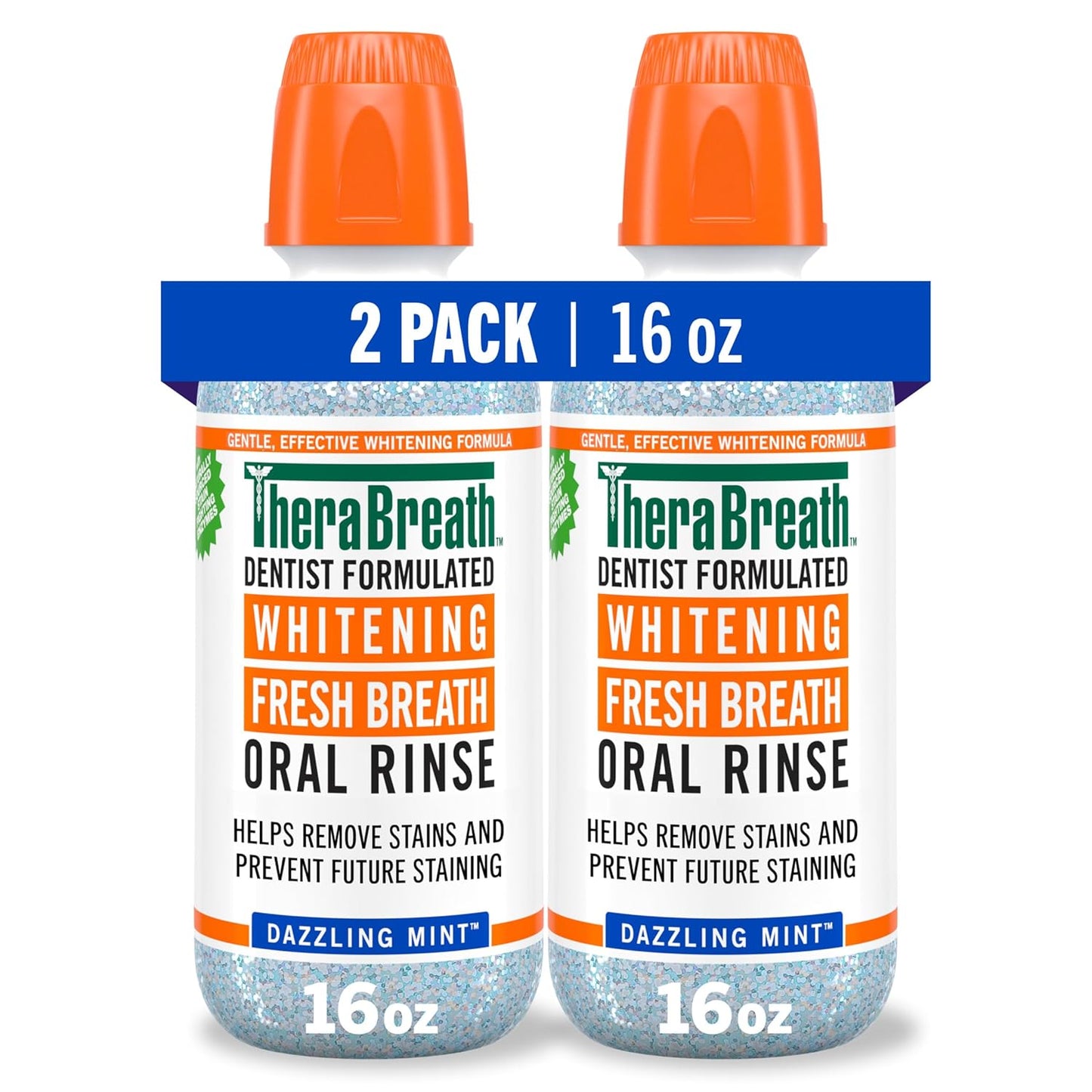 TheraBreath Whitening Mouthwash, Dazzling Mint, Dentist Formulated, 16 Fl Oz (2-Pack)