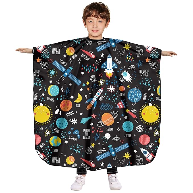 Barber Capes for Kids Hair Cutting Cape Salon Hairdressing Cape for Boys Girls Waterproof & Light Weight & Machine Washable - 39”× 51”(Galaxy Pattern)