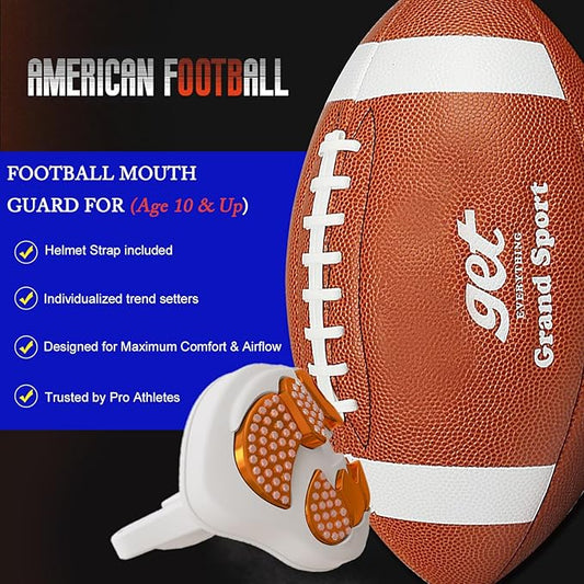 LeCool Football Mouth Guard with Connected Strap- 3D Beast Chrome Adult and Youth Mouth Guard-Mouth Piece for Sports for Maximum Air Flow and Teeth Protection