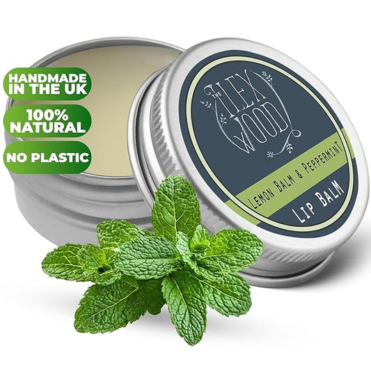 The Ilex Wood - Vegan All Natural Lip Balm - Lemon Balm and Peppermint - Cold Sore Treatment for Lips, Palm Oil Free, Cruelty Free, Plastic Free, Moisturising Lip Balm, Handcrafted - 10ml (0.34 fl oz)