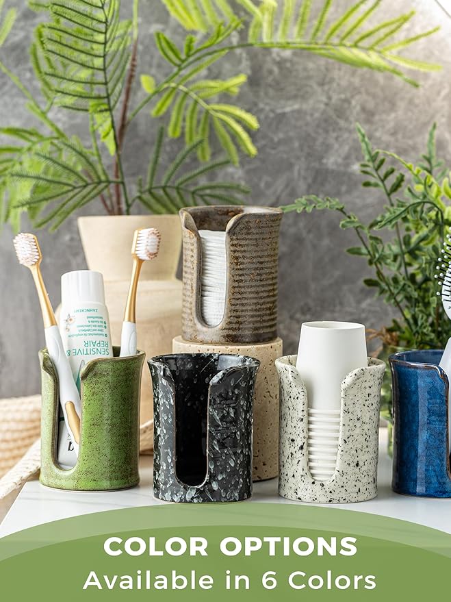 Bathroom Cup Dispenser 3 Oz, Bathroom Cup Holder for Dixie Cups Mouthwash Cup Dispenser, Small Paper Cups Holder for Bathroom Countertop, Ceramic, Speckled White