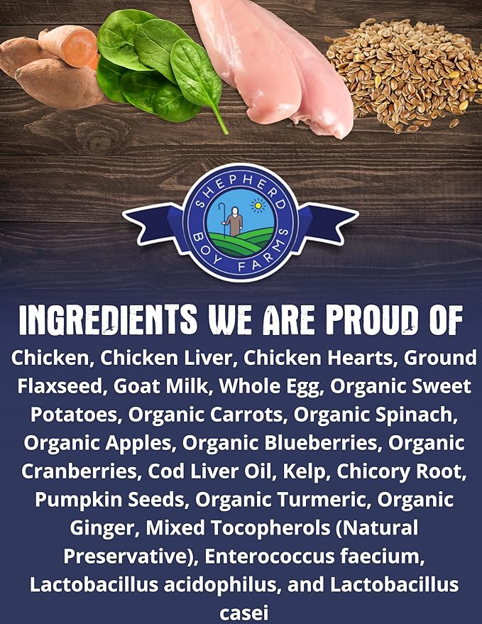 Shepherd Boy Farms Freeze Dried Raw Dog Food, Chicken Recipe, All Natural, No Synthetics, Made in USA with Goat's Milk & Organic Produce, High Protein, Complete Meal (48oz)