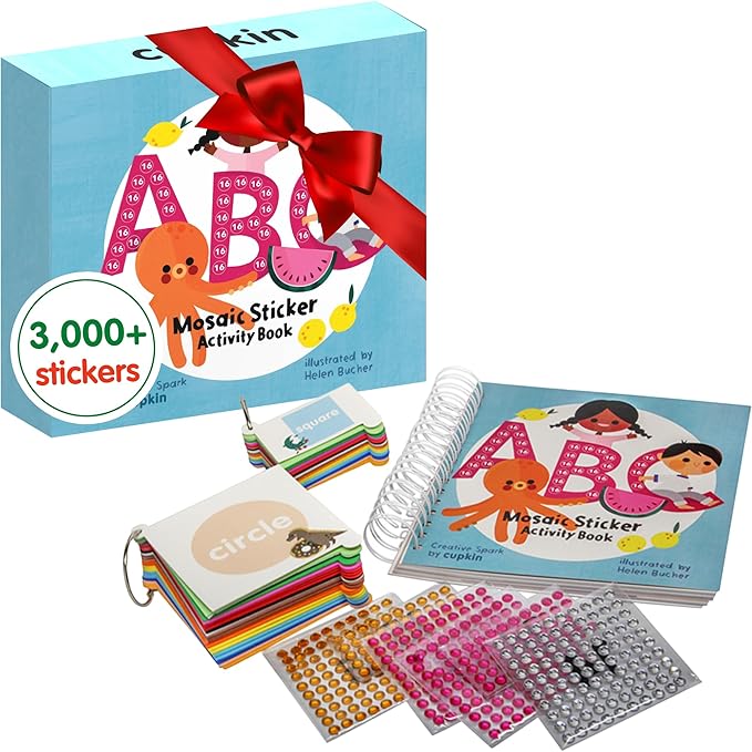 Cupkin Mosaic Sticker Art Kits for Kids and Adults, ABC Mosaics Art Craft Kit for Boys and Girls, 52 Page Sticker by Number Mosaic Kit with 3,000+ Jewel + Foam Stickers, Kids Coloring Book