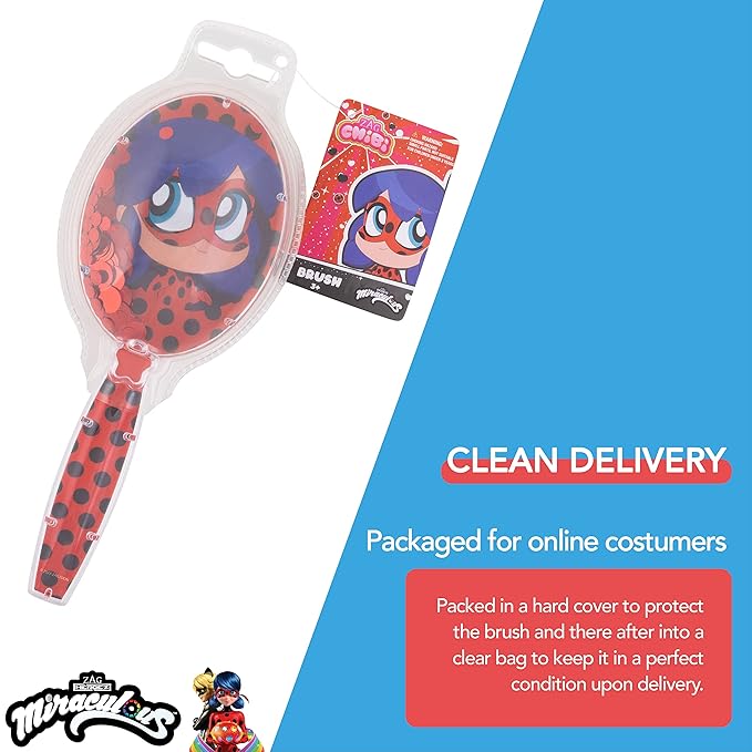 Miraculous Ladybug Confetti Hair Brush - Kids Sparkling Stars Brush Ages 3+