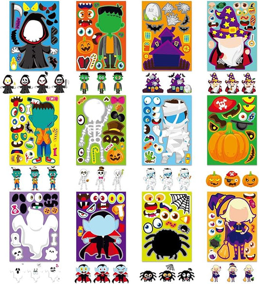 48 PCS Halloween Make-a-face Stickers Halloween Characters Stickers for Kids Make Your Own Mix and Match Sticker DIY Crafts Decorating Toy Sticker Trick or Treat Party Game Activities