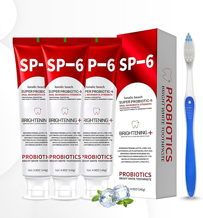 3PCS SP 6 Toothpaste for Teeth Brightening & Fresh Breath, 6 Probiotics Formula for Gum Health, Fluoride-Free, Mint Fresh Flavor, 4.9 oz (4, Mint)