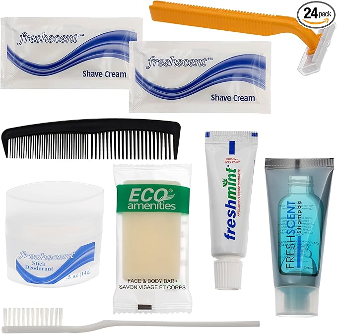 Moda West 24 Kits - Bulk Case of Wholesale Deluxe Toiletries Bathroom Essentials Men, Women, Travel, Charity, Homeless Shelters - 9 Piece Kit, Travel-Ready, Donation Ready, Essential Hygiene Products