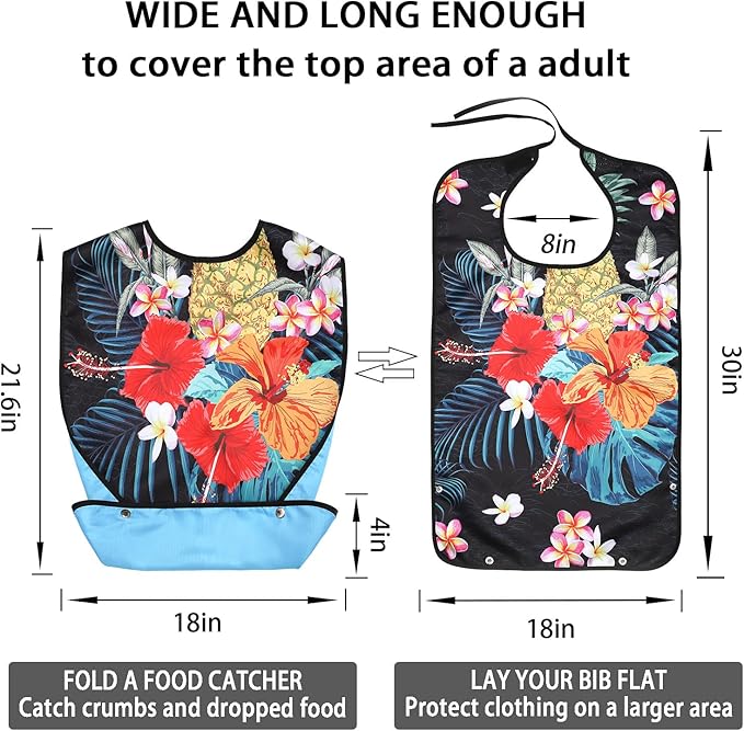 3 Pack Adult Bibs for Women, Adult Bibs for Special Needs Adults, Waterproof Leakproof Clothing Protector, Washable & Dryable Large Bib