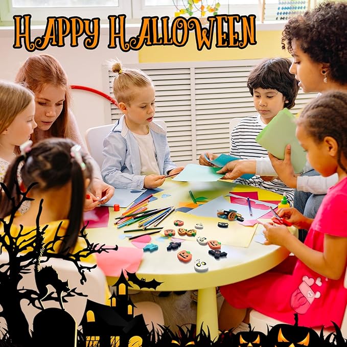 Kleeblatt Halloween Erasers for Kids Bulk 90pcs, 6 Styles Mini Fun Halloween Treats Non Candy, Party Favors for Kids, Treat Bag Fillers, Prize Box Toys for Classroom