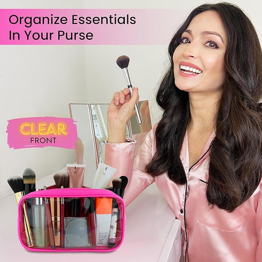 DANCOUR Clear Makeup Bag Mini Makeup Bag for Purse Mini Pouch Purse Clear Small Cosmetic Pouch Cosmetic Travel Case (Small, Hot Pink)