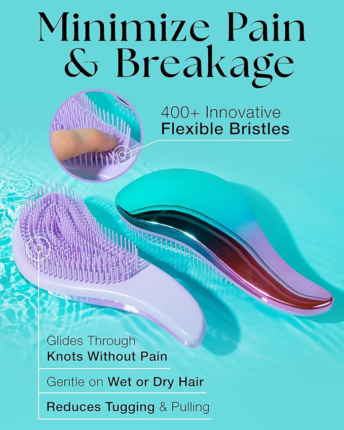 Lily England Detangler Hair Brush for Curly, Thick, Straight & Natural Hair - Gentle Detangling Brush for Women, Kids & Toddlers with Flexible Bristles - Smooth Hairbrush for Wet & Dry Hair, Ombre