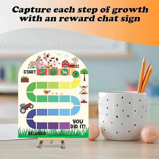 Farm Theme Wooden Reward Chart, Behavior Reward Charts, Incentive Responsibility Chart for Boys Kids Toddlers Chore Homework Good Habits Assignments Attendance, 06