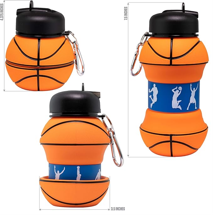 Maccabi Art Clip-On Collapsible BPA-Free Silicone Basketball Water Bottle for Kids, 18 Oz. Size