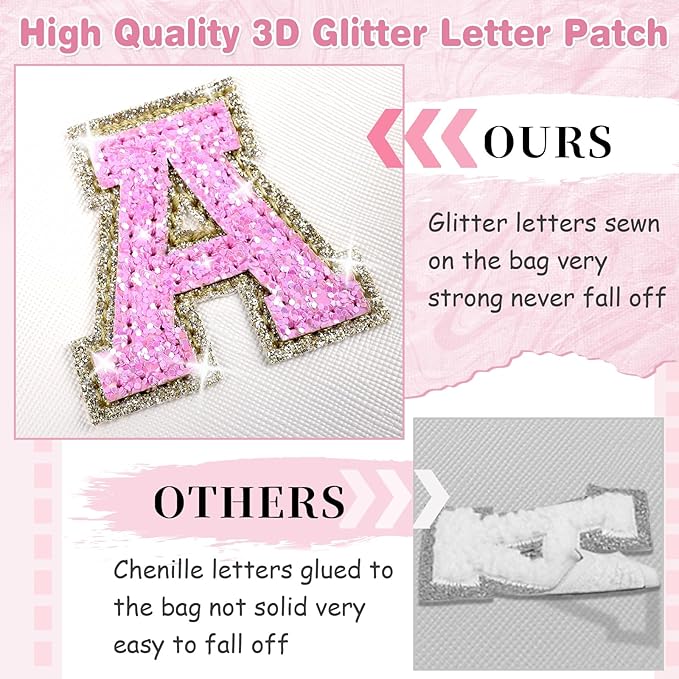 Small Initial Patch Makeup Bag Personalized Gifts Make Up Bag,White Cute PU Leather Glitter Letter Cosmetic Bag with Zipper,Trendy Portable Travel Toiletry Pouch,Preppy Stuff for Teen Girls Women I