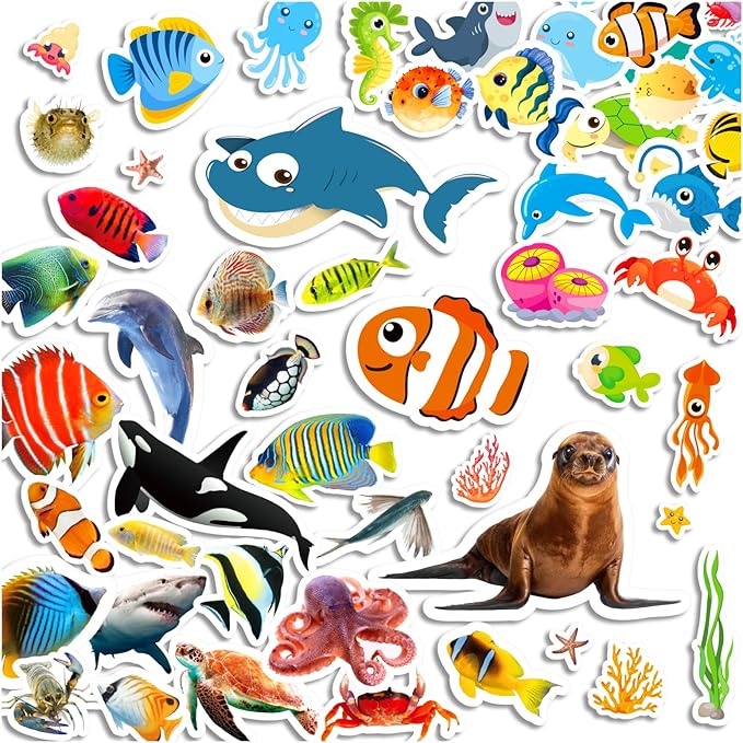 Ocean Animal Stickers 1056 Count Sea Ocean Animal Shark Tropical Fish Party Favors Goodie Bags Gifts for Kids Boys Girls Birthday Party Decoration Invitations Water Bottle Envelope Reward Stickers