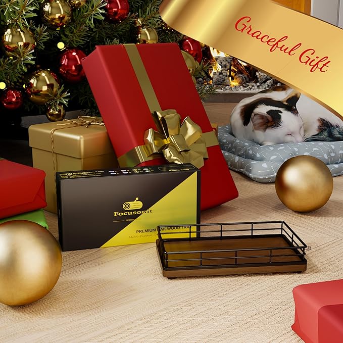 Wooden Decorative Tray, Oak 7.5" L Coffee Table Tray for Kitchen Countertop Soap Sponge Holder for Dresser Perfume Jewelry Candle Nightstand Table Centerpieces for Dining Room Decor Walnut