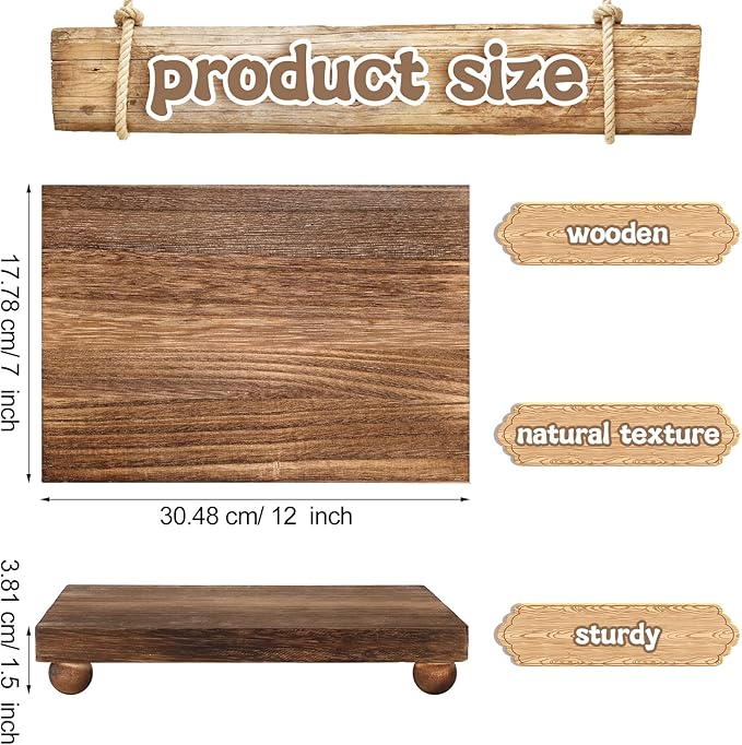 Amyhill Wood Pedestal Stand Kitchen Soap Tray Farmhouse Wooden Riser Stand for Kitchen Bathroom Counter Table Decor Plant Candle Vases Display (Dark Brown, 12 x 7 inch)