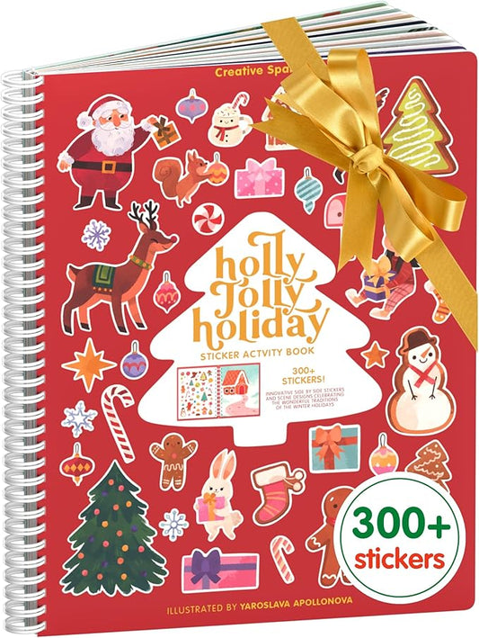 CUPKIN Holly Jolly Holiday Stickers for Kids Toddler Sticker Book, Santa Christmas Activity Book, Toddler Travel Essentials, 300+ Christmas Stickers + 8 Sticker Scenes and Coloring Pages, Ages 2+