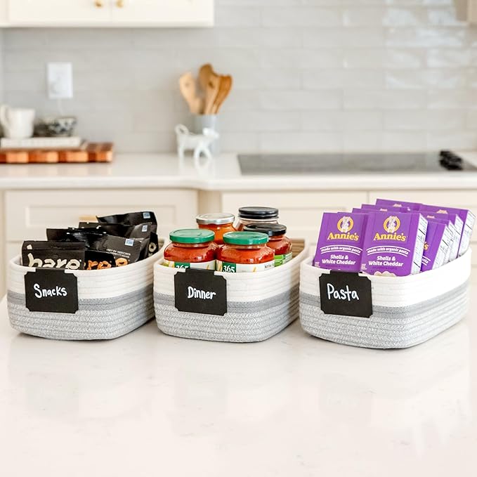 NaturalCozy 11.8"x8"x4.5” Storage Baskets for Shelves 3 Pack | Cotton Rope Woven Small Baskets for Organizing | Small Storage Bins for Nursery, Bathroom, Closet, Cube Shelf, Decorative, Gift Basket