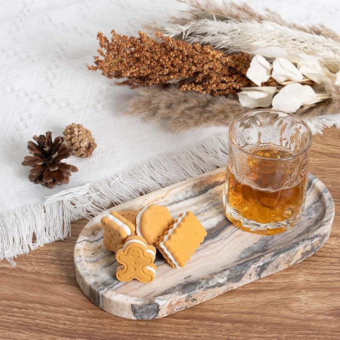 Koville 10"x5" Marble Vanity Tray for Bathroom Kitchen Countertop, Natural Marble Trays for Home Decor, Perfume Organizer Jewelry Dish, Stone Tray for Dresser, Decorative Candles Trays