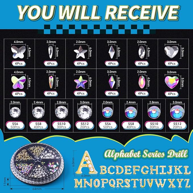 154 Letter pcs Teeth Gem Kit,Tooth Gems for DIY Crystals Teeth Jewelry Kit for Girls Gold Y2K Butterfly Love for Boys Silver (Gold)