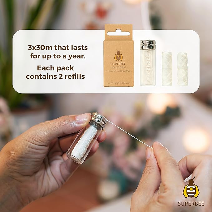 SuperBee Dentos Toothpaste Tablets & Dentos Floss, 150 Tabs, Fluoride Free & Eco Friendly, Travel Mouthwash Tablets, Sensitive Bites Kids Adults, Chewable Tablet, Spearmint