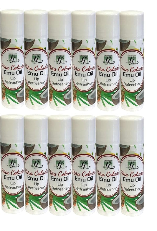 Longview Farms® Emu Oil Lip Refresher – Natural oil Lip Balm, Hydrating Lip Repair & Healing Balm for Very Dry Lips, Chapstick - Pina Colada (12 Pack)
