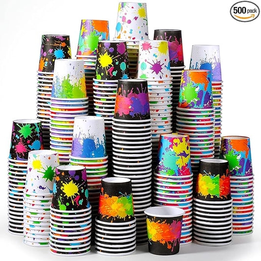 Tiamon 500 Pack 2 oz Paper Cups, Mini Mouthwash Disposable Bathroom Small Paper Drinking Espresso Cups for Home Office Travel Picnic Party Supplies(Artist Paint)