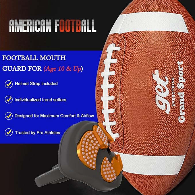 LeCool Football Mouth Guard with Connected Strap- 3D Beast Chrome Adult and Youth Mouth Guard-Mouth Piece for Sports for Maximum Air Flow and Teeth Protection