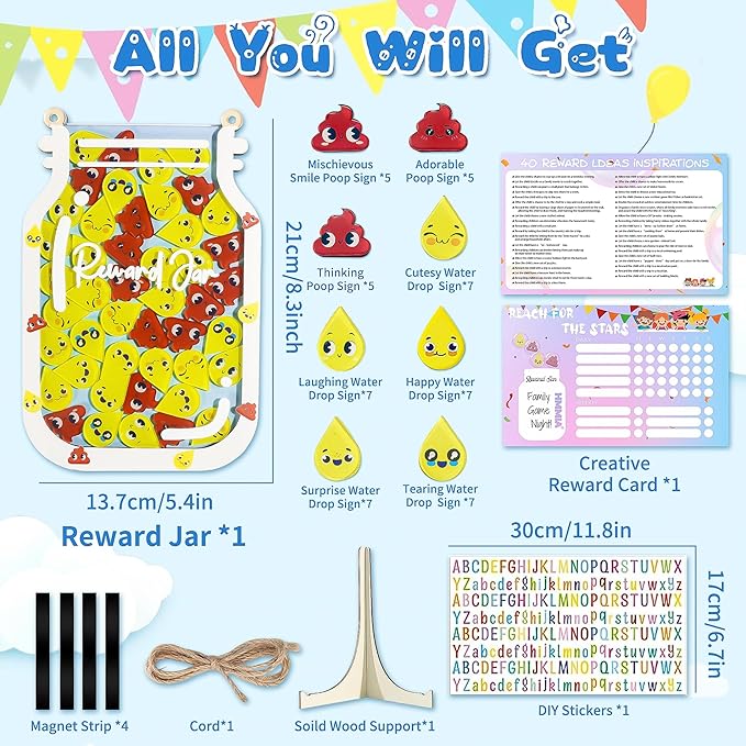 Personalized Magnetic Reward Jar for Kids, Poop Reward Jar with Colorful Letter Stickers, Potty Training & Good Behavior Home Training Jars for Home Chore Chart, Classroom (50Pcs)