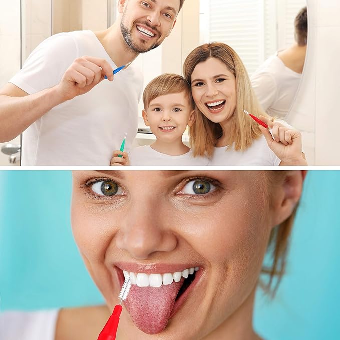 BBTO 100 Pcs Braces Dental Brush Flosser for Cleaner Interdental Brush Toothpick Tooth Flossing Head Oral Dental Toothpick Cleaners Cleaning Tool(Red, Blue, Green, Light Blue)