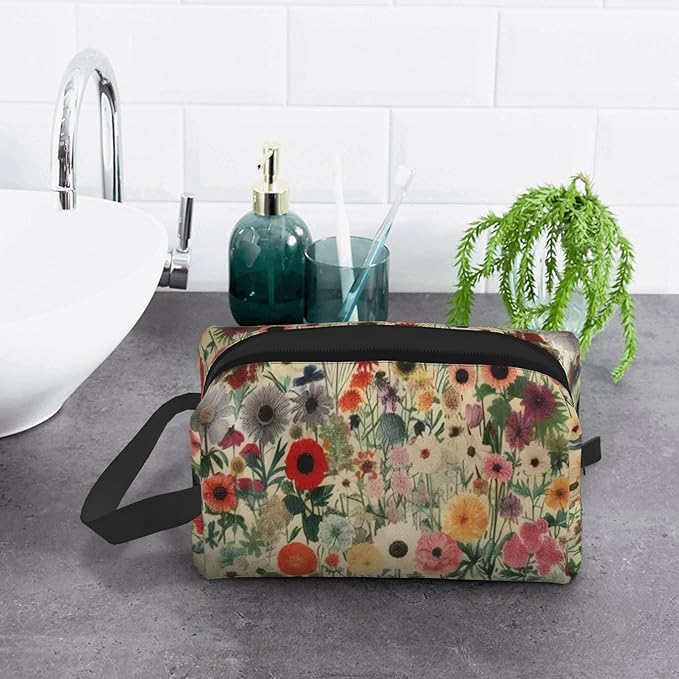 Colorful Floral Toiletry Bag for Women Men Portable Travel Wash Bag Waterproof Gym Shaving Toiletries Cosmetic Organizer Bag, Shower Bathroom Toiletries Accessories Makeup Bag with Handle