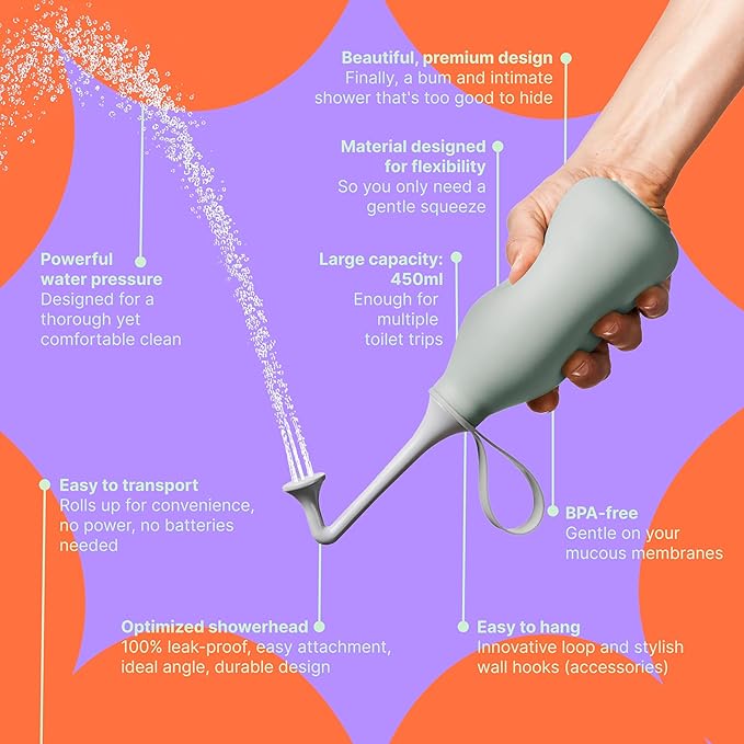 Butt & Intimate Shower 3.0 – Portable Travel Bidet, Replaces Wipes, Saves Toilet Paper, BPA-Free, Handheld, Travel Bag, Grey