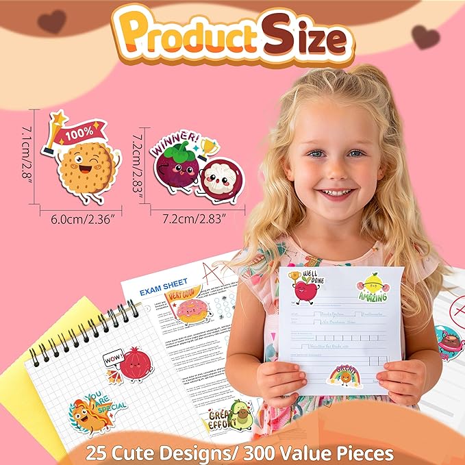 300PCS Large Scratch and Sniff Scented Stickers for Kids, Incentive Smelly Summer Sticker, Motivational for Kids, Bigger Reward Stickers for Student Classroom Must Haves School Supplies