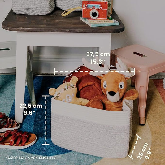 OrganiHaus Set of 3 Woven Storage Baskets for Shelves, Decorative Organizer Bins for Closet & Bathroom, Multipurpose Home Organization Baskets, Toy Storage Basket - Gray/Off-White, 15x9x10 inches