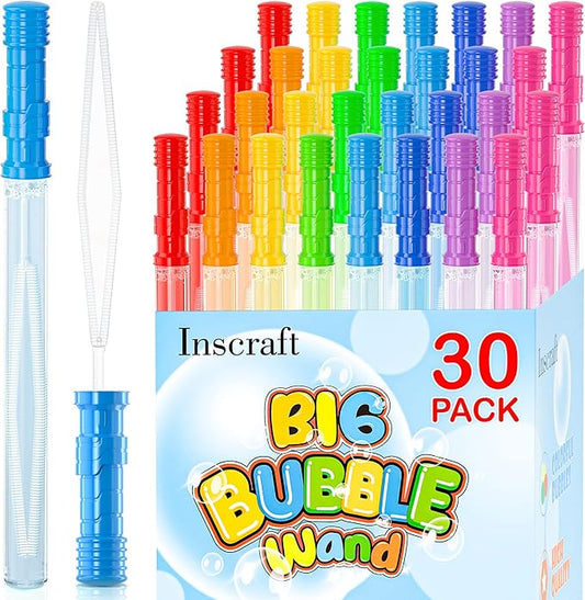 Inscraft 30 Pack 14’’ Big Bubble Wands, 8 Colors 1 hole wands x30 for Summer Toy, Outdoor/Indoor Activity, Easter, Birthday, Graduation, Bubbles Party Favors for Kids