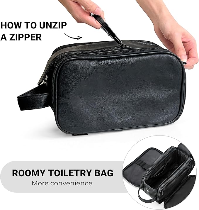 Elviros Travel Toiletry Bag for Men, Shaving Dopp Kit Water-resistant Bathroom Small Toiletries Organizer PU Leather Cosmetic Bags