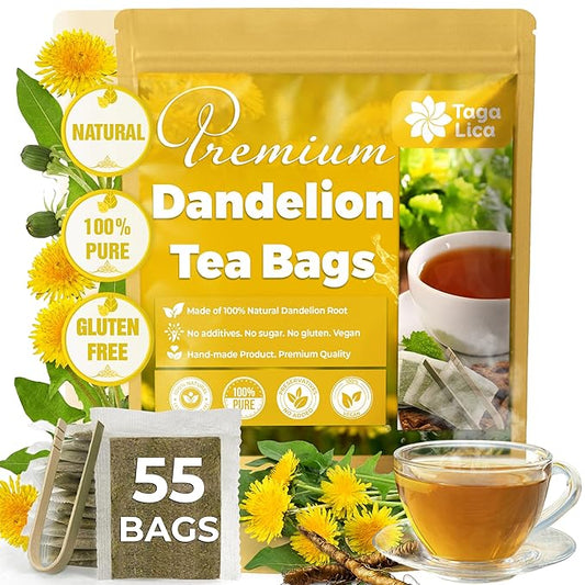 TagalicaTa Premium 55 Dandelion Root Tea Bags, 100% Natural & Pure from Dandelion Root, Eco-Conscious Tea Bags, Herbal Tea. No Sugar, No Caffeine, No Gluten, Vegan.