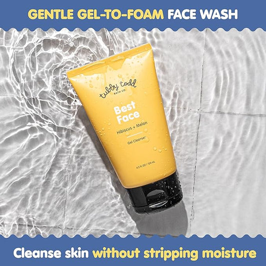 TUBBY TODD Best Kids Face Wash 2pk – Gel-to-Foam Facial Cleanser – Clarifies & Brightens – With Willow Bark & Hibiscus Enzyme – Natural Ingredients – Oil-Free Skincare For Kids – 4 fl oz