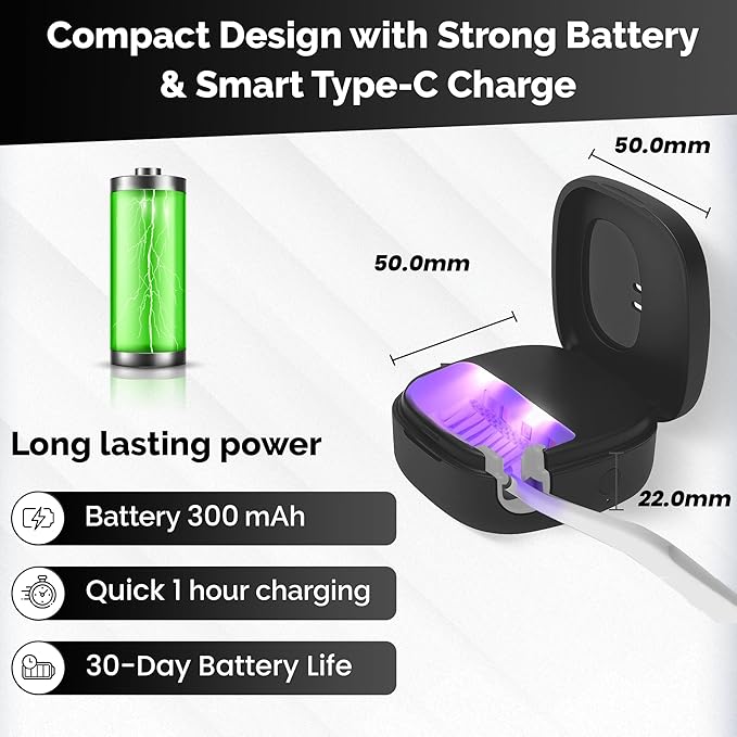 Portable UV Toothbrush Sanitizer Holder & Cleaner with UV Light & Magnetic Mounting - Rechargeable Toothbrush Sanitizer for Travel Cover, Wall Mounted UV Tooth Brush Sanitizer Holder Fits Most Brushes